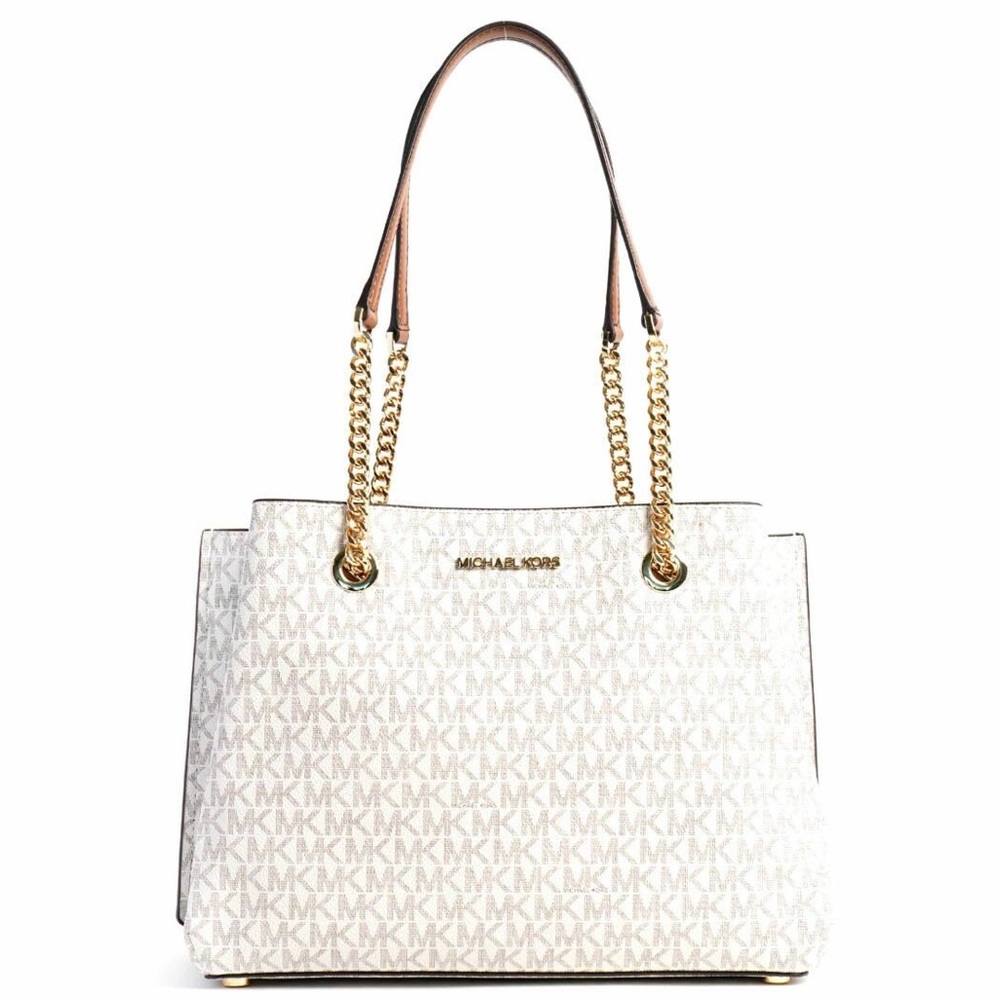 Michael Kors Teagan Large Logo Cream and Powder Blush Long Drop Satchel